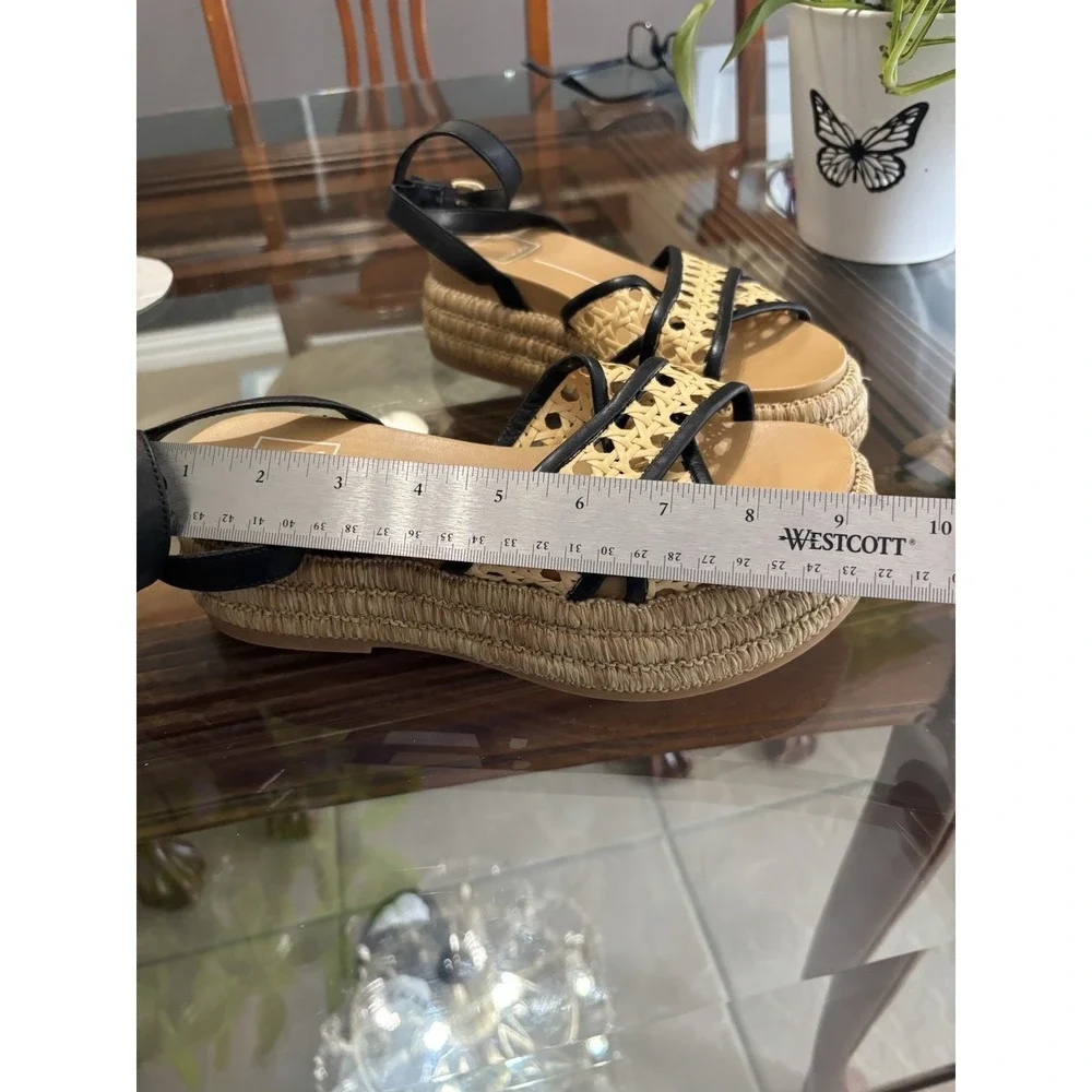 Dolce Vita Women's 7 Black Natural Raffia Woven Platform Sandals Huaraches